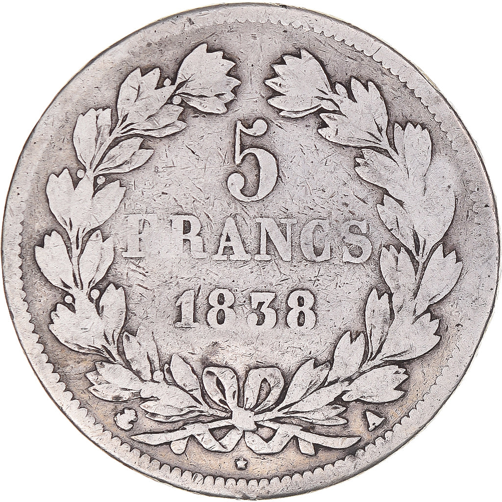 Monnaie, France, Louis-Philippe, 5 Francs, 1838, Paris, TB, Argent, Gadoury:678