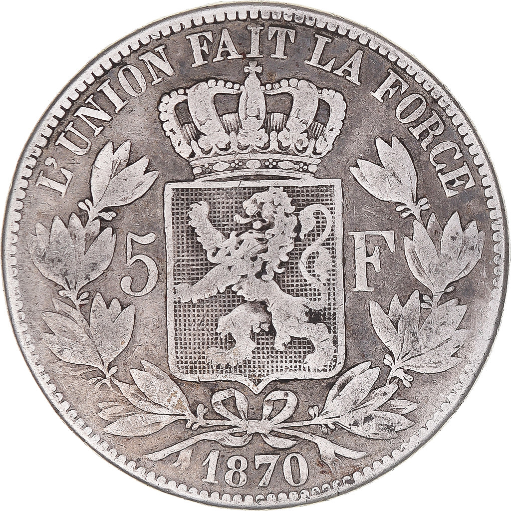 Monnaie, Belgique, Leopold II, 5 Francs, 5 Frank, 1870, Bruxelles, B+, Argent