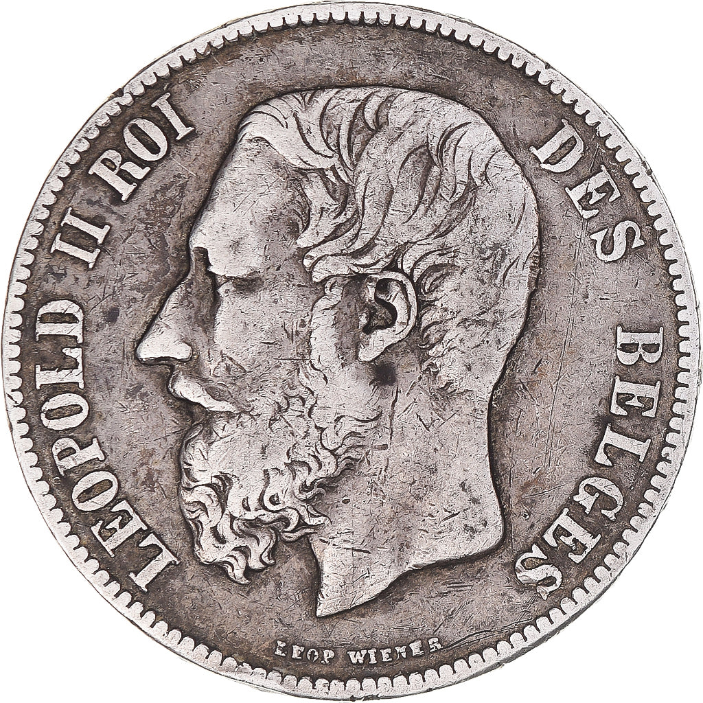 Coin, Belgium, Leopold II, 5 Francs, 5 Frank, 1870, Brussels, VF(20-25), Silver