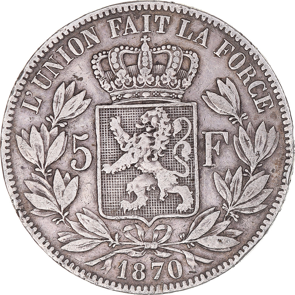 Coin, Belgium, Leopold II, 5 Francs, 5 Frank, 1870, Brussels, VF(20-25), Silver