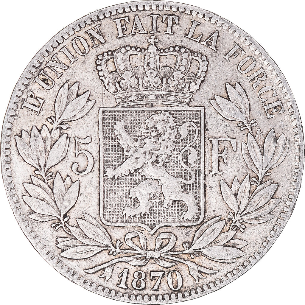 Coin, Belgium, Leopold II, 5 Francs, 5 Frank, 1870, Brussels, VF(20-25), Silver