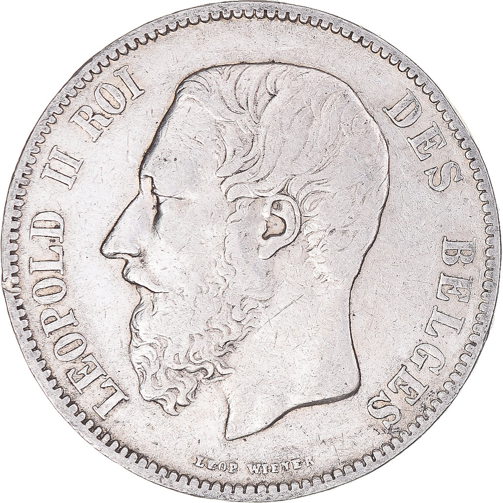 Coin, Belgium, Leopold II, 5 Francs, 5 Frank, 1870, Brussels, VF(30-35), Silver
