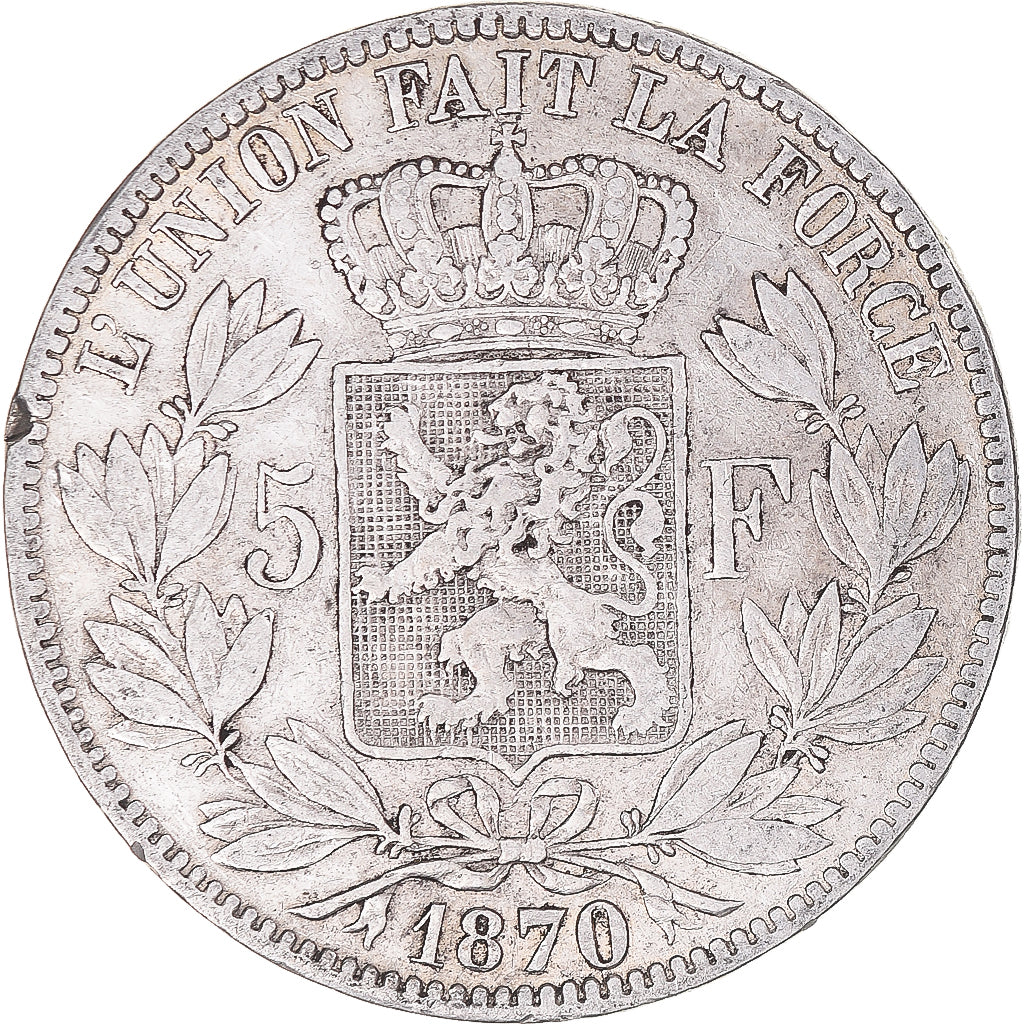 Coin, Belgium, Leopold II, 5 Francs, 5 Frank, 1870, Brussels, VF(30-35), Silver