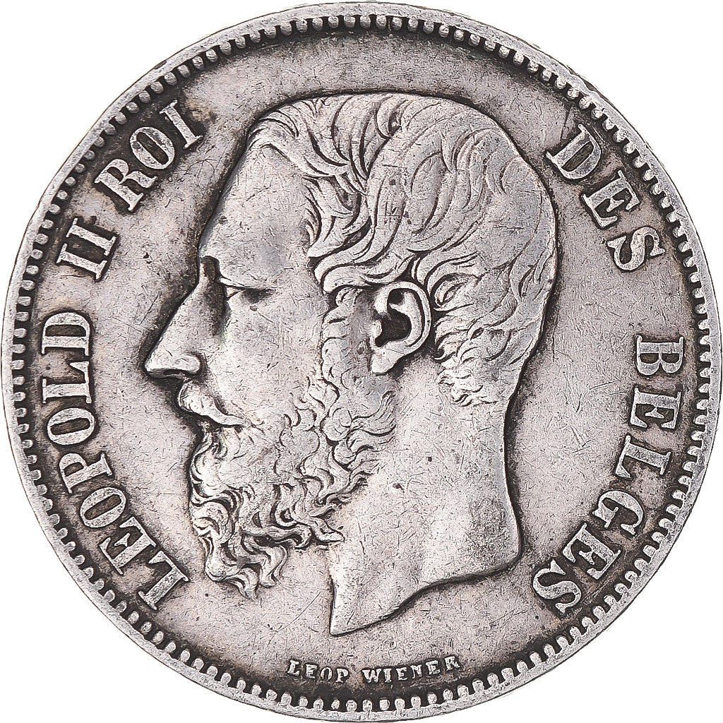 Coin, Belgium, Leopold II, 5 Francs, 5 Frank, 1870, Brussels, VF(30-35), Silver