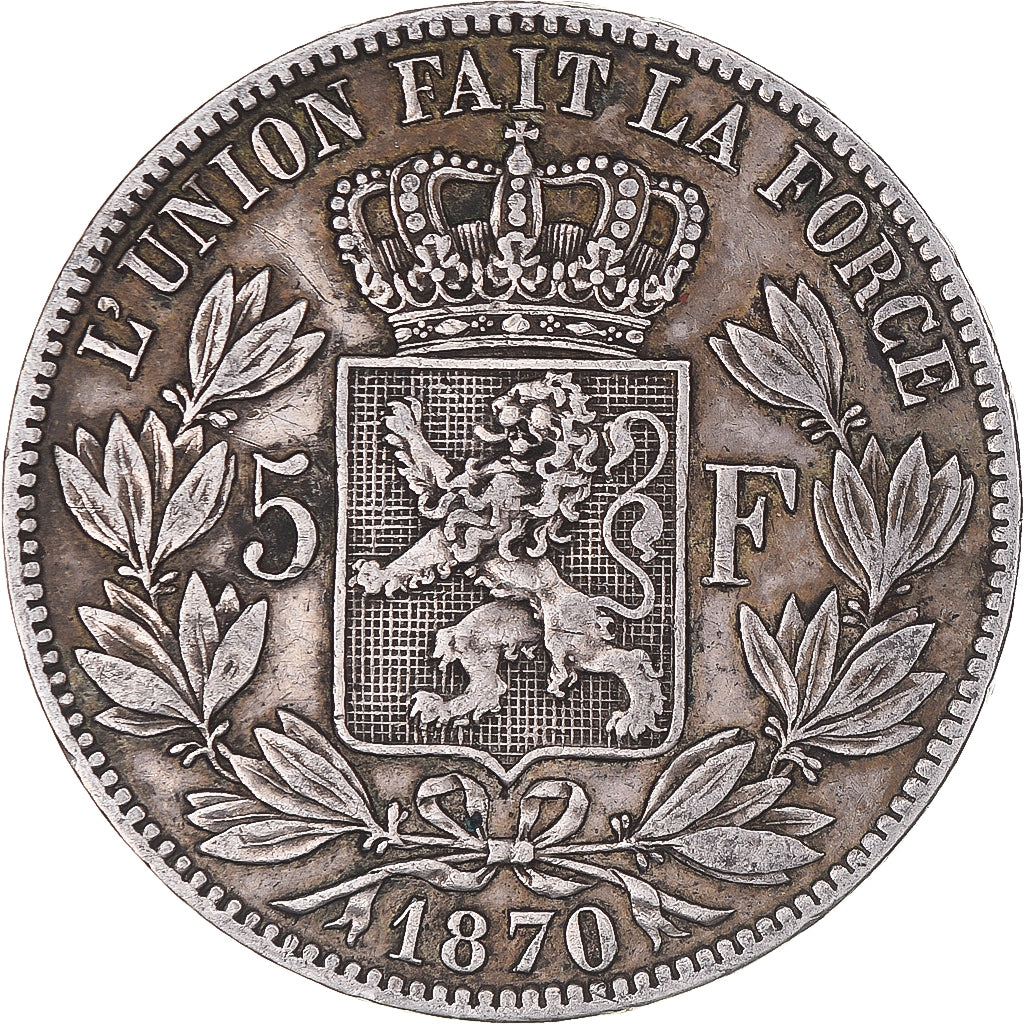 Coin, Belgium, Leopold II, 5 Francs, 5 Frank, 1870, Brussels, VF(30-35), Silver