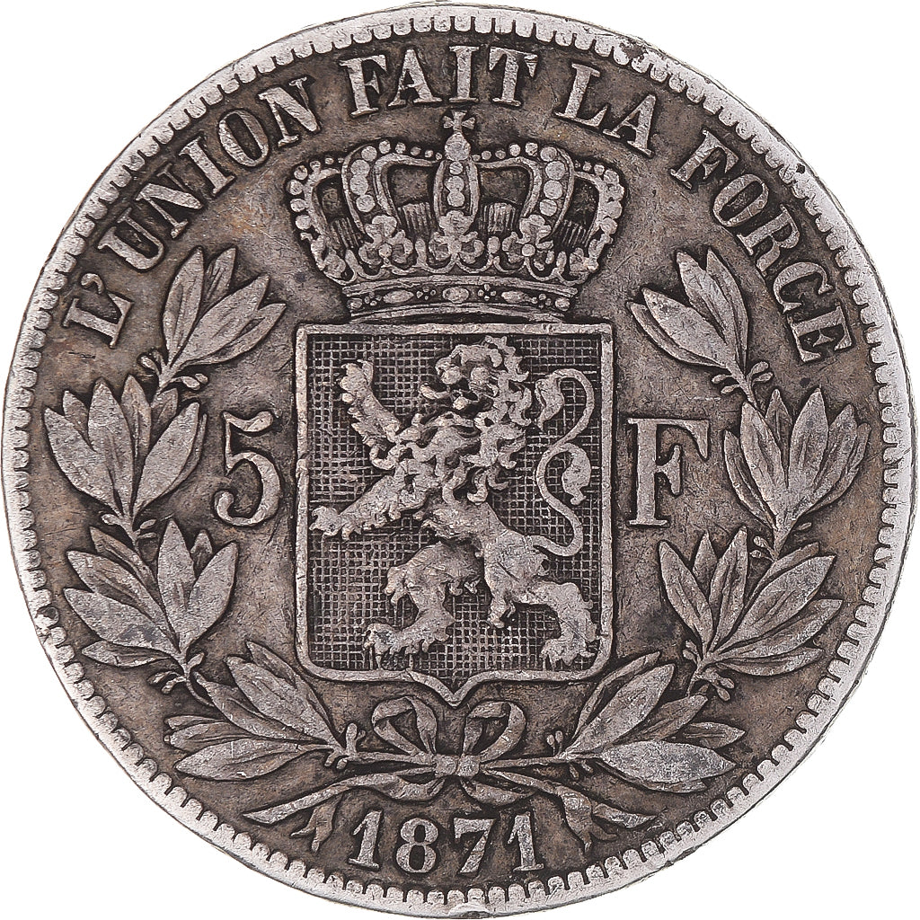 Coin, Belgium, Leopold II, 5 Francs, 5 Frank, 1871, VF(20-25), Silver, KM:24