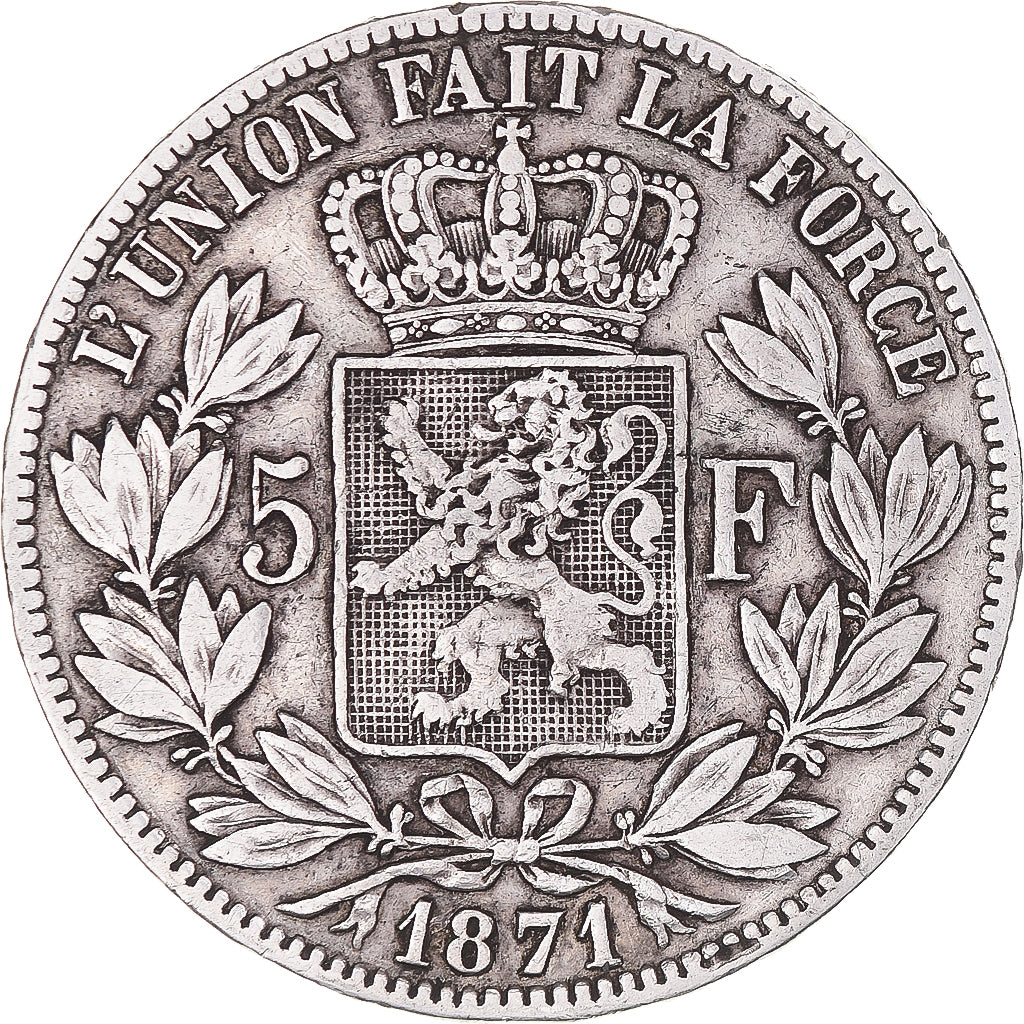 Coin, Belgium, Leopold II, 5 Francs, 5 Frank, 1871, VF(20-25), Silver, KM:24