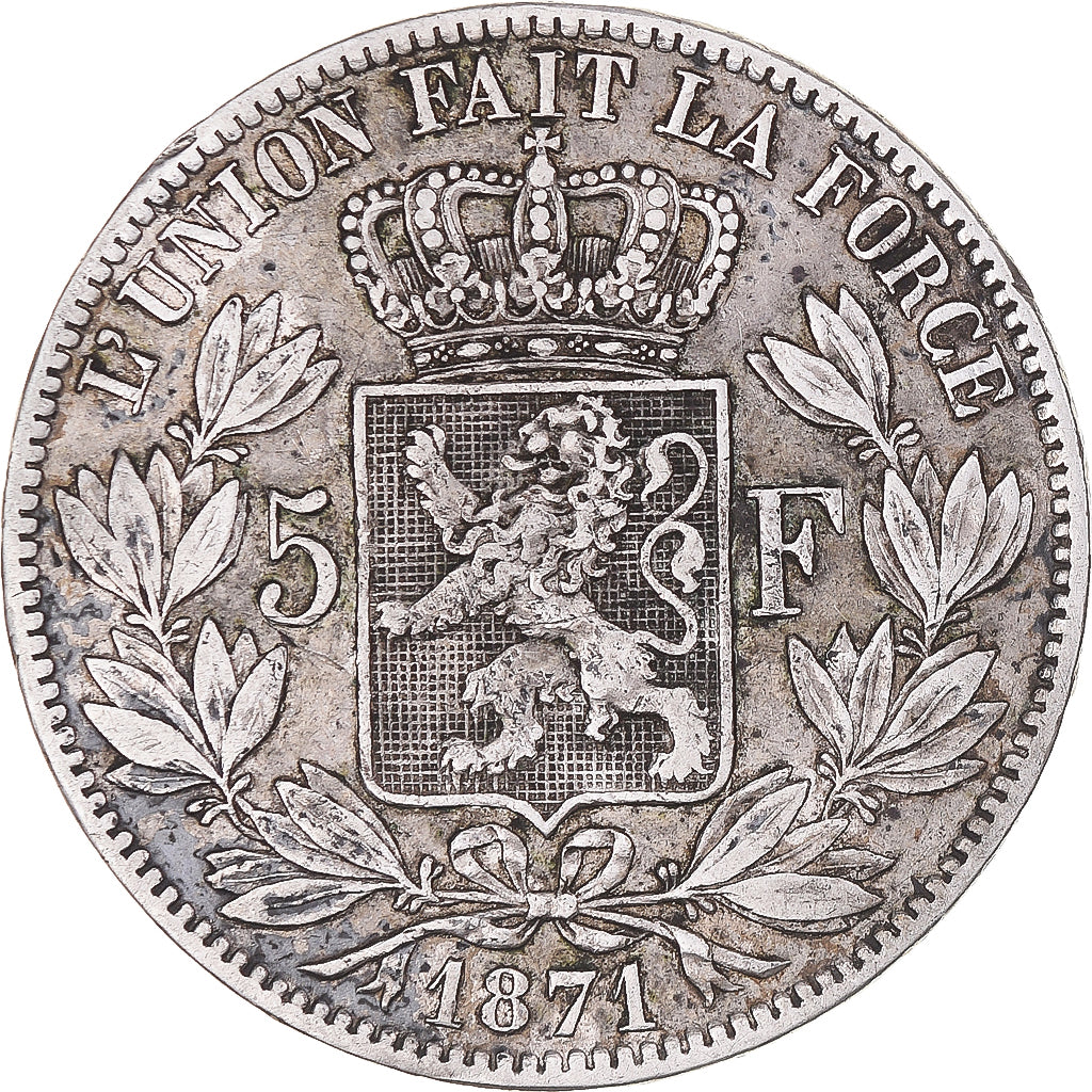 Coin, Belgium, Leopold II, 5 Francs, 5 Frank, 1871, EF(40-45), Silver, KM:24