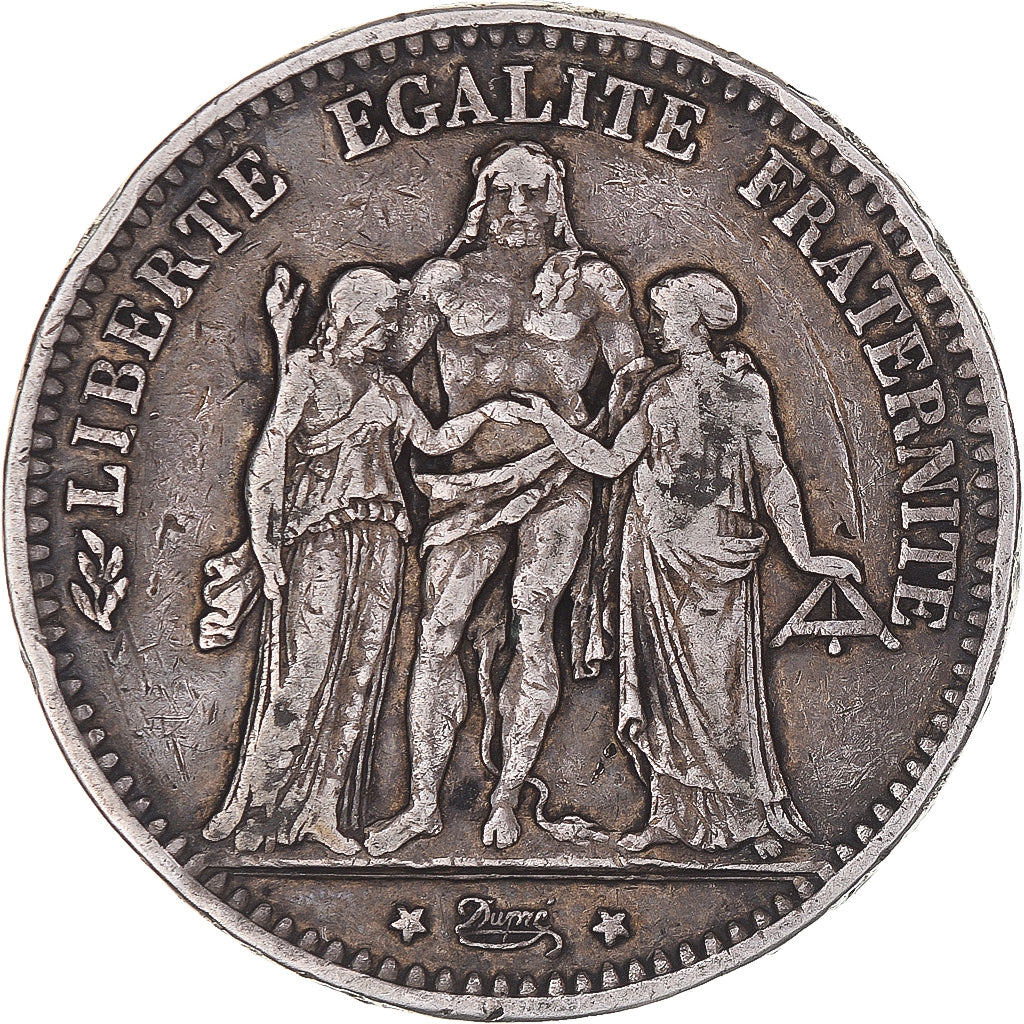 Moneda, Francia, Hercule, 5 Francs, 1873, Bordeaux, BC+, Plata, KM:820.2