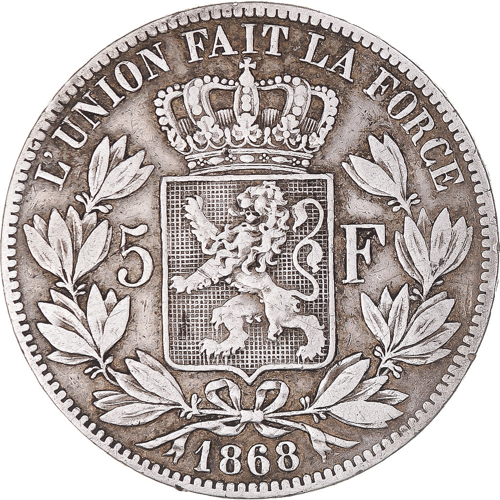 Coin, Belgium, Leopold II, 5 Francs, 5 Frank, 1868, Brussels, VF(30-35), Silver