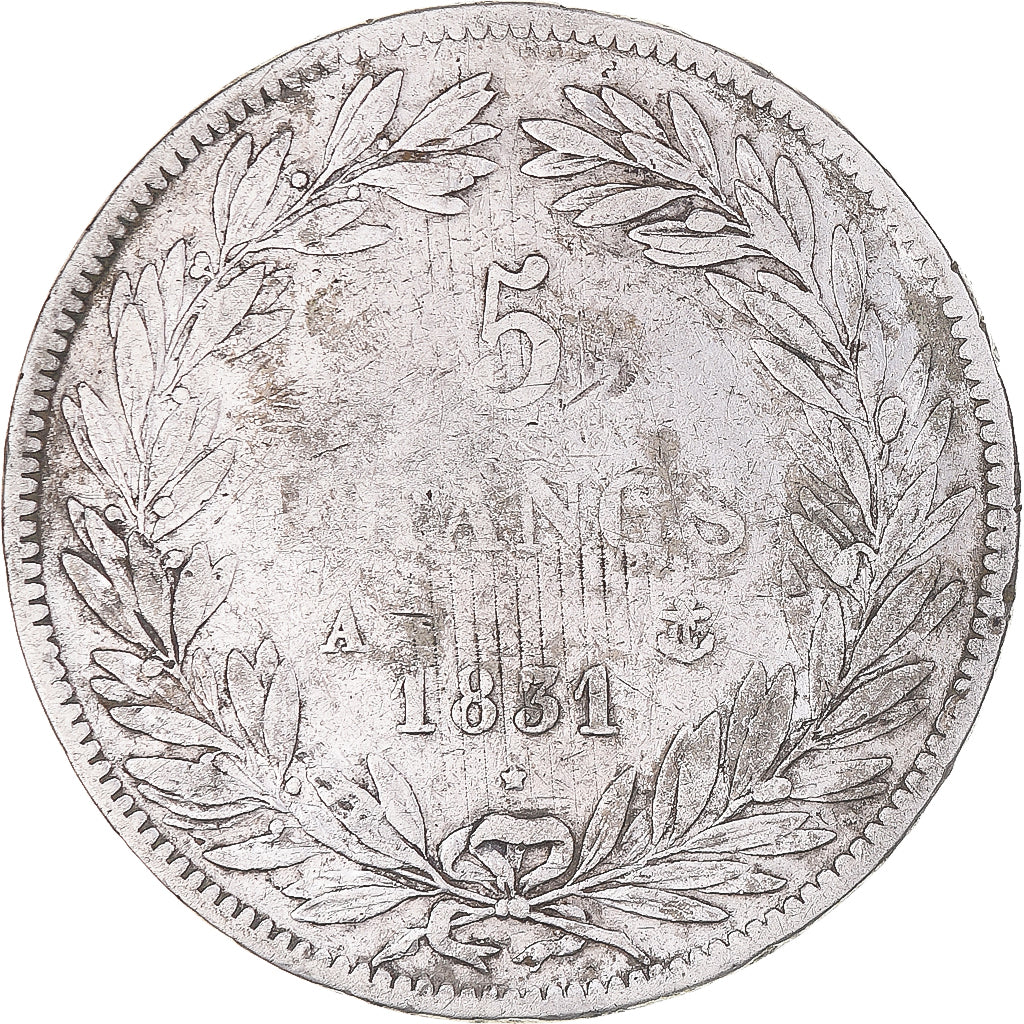Moneta, Francia, Louis-Philippe, 5 Francs, 1831, Paris, MB, Argento, KM:736.1