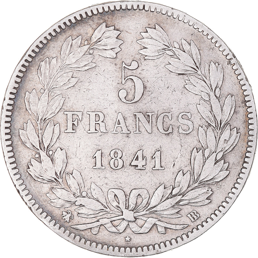 Moneta, Francia, Louis-Philippe, 5 Francs, 1841, Strasbourg, BB, Argento
