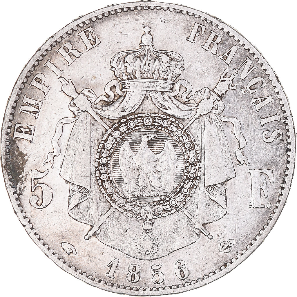 Moeda, França, Napoleon III, 5 Francs, 1856, Paris, VF(20-25), Prata, KM:782.1