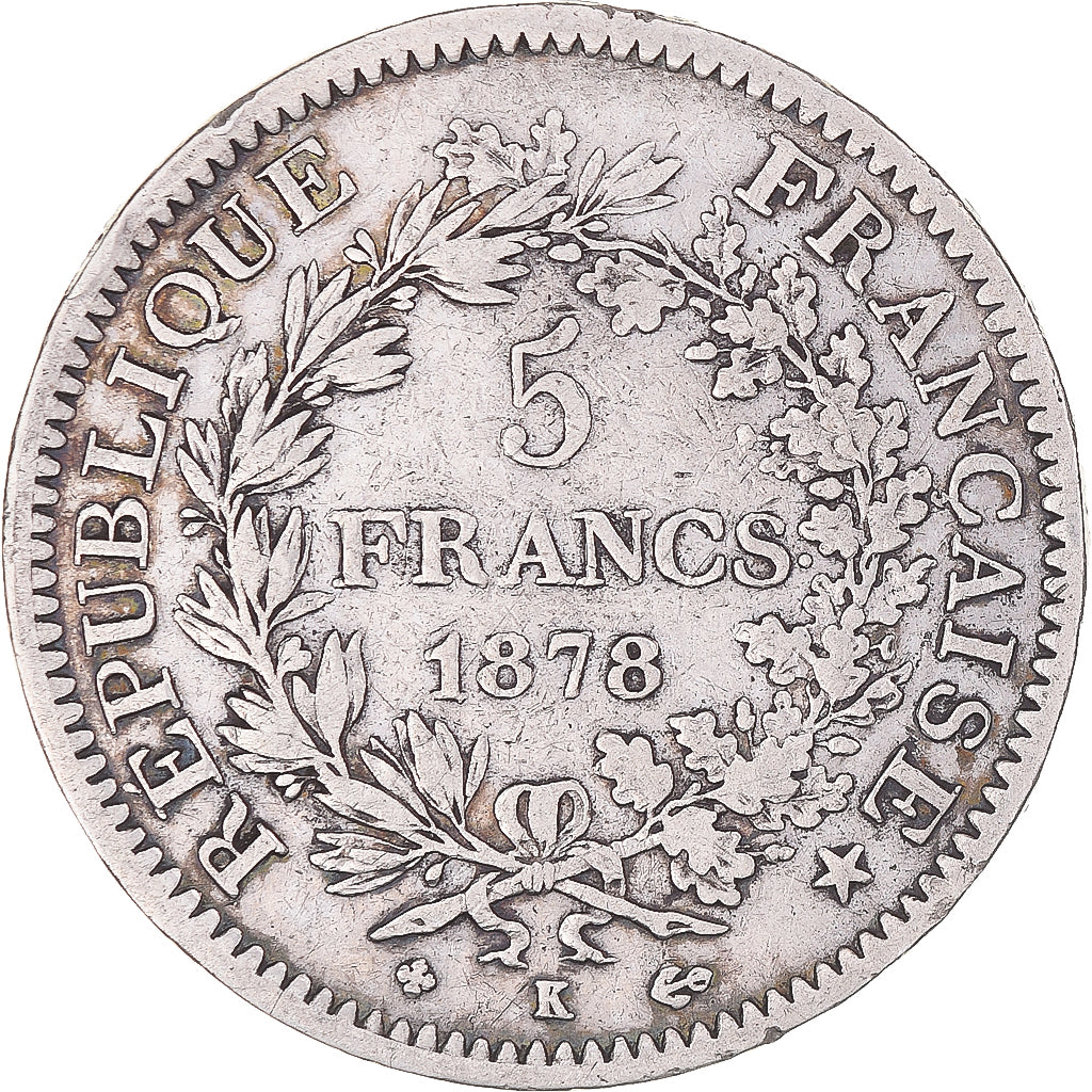 Münze, Frankreich, Hercule, 5 Francs, 1878, Bordeaux, S+, Silber, KM:820.2