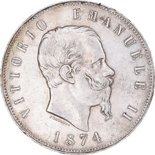 Monnaie, Italie, Vittorio Emanuele II, 5 Lire, 1874, Milan, TTB, Argent, KM:8.3