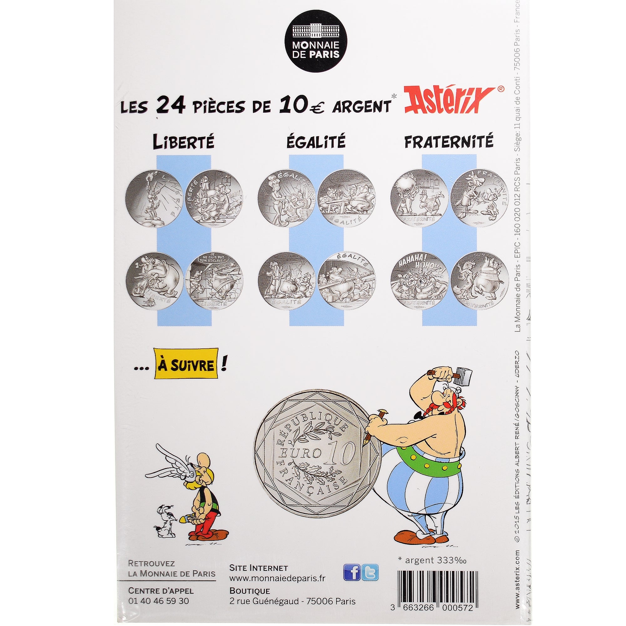 France, 10 Euro, Astérix Liberté (La grande traversée), 2015, Paris, B.D