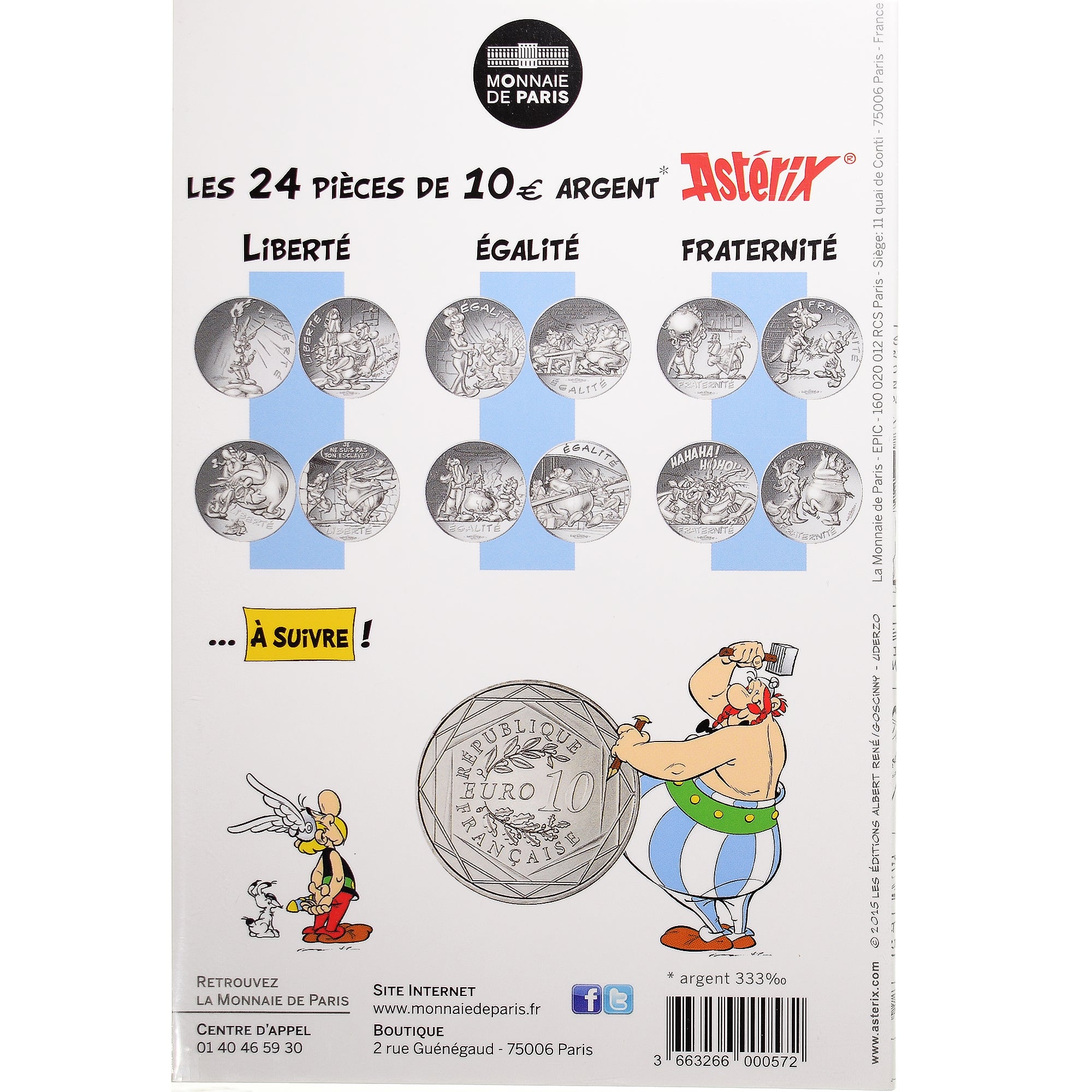 France, 10 Euro, Astérix Liberté (La rose et le glaive), 2015, Paris, B.D