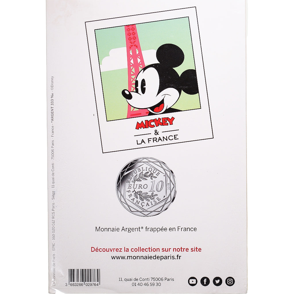 France, 10 Euro, 2018, Mickey aux pieds de la Dame de fer, MS(65-70), Silver
