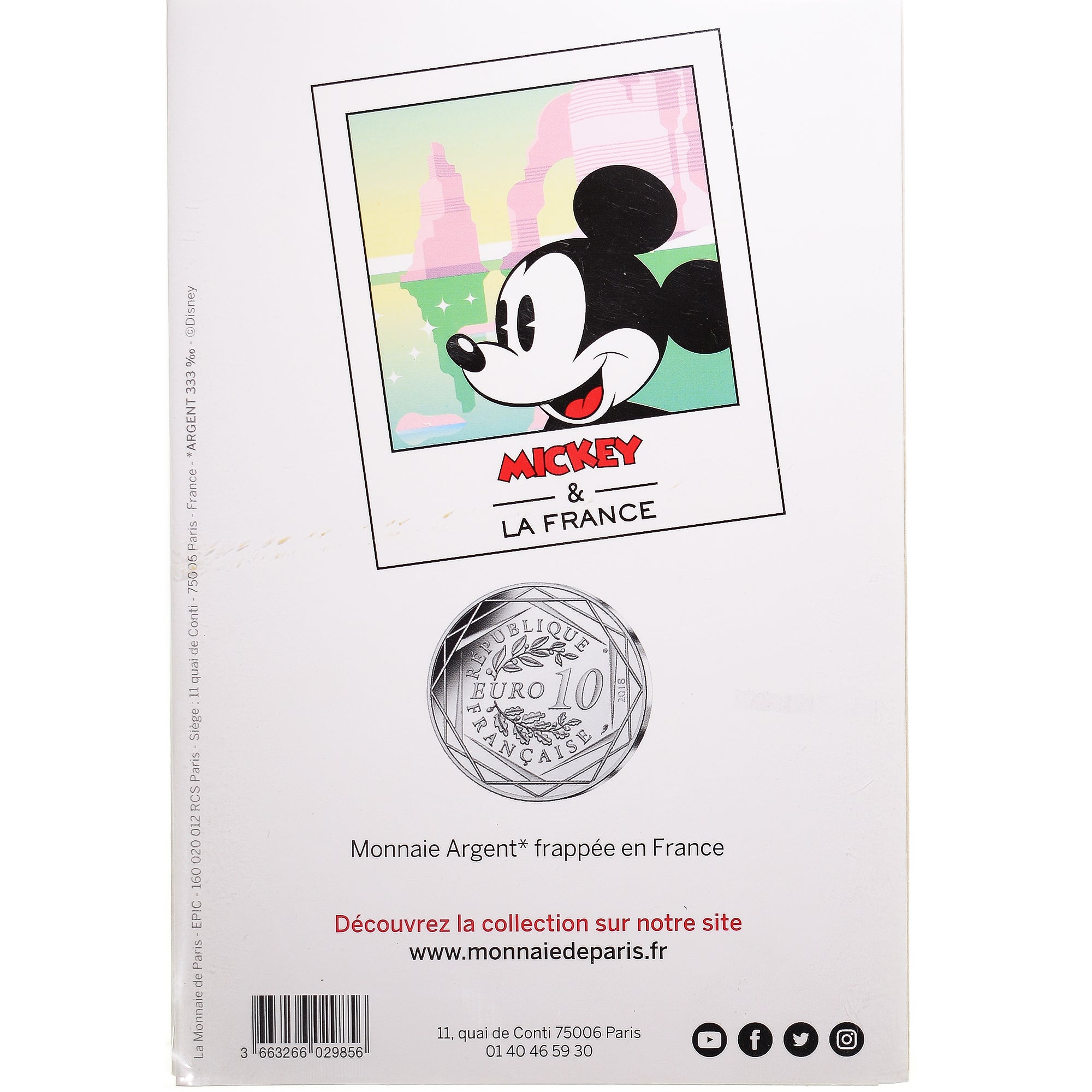Frankrijk, Parijse munten, 10 Euro, Mickey (Falaise d'Étretat), 2018, Paris