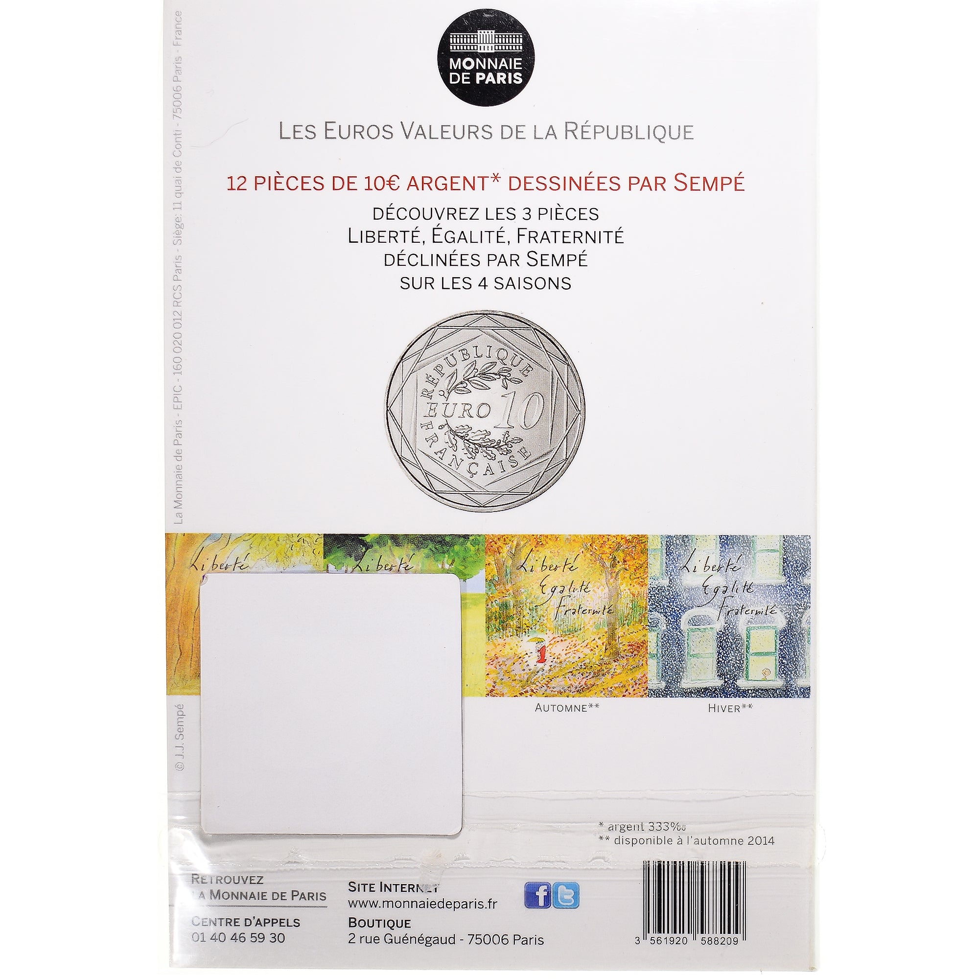 Francia, Monnaie de Paris, 10 Euro, Liberté Automne Sempé, 2014, Paris, FDC