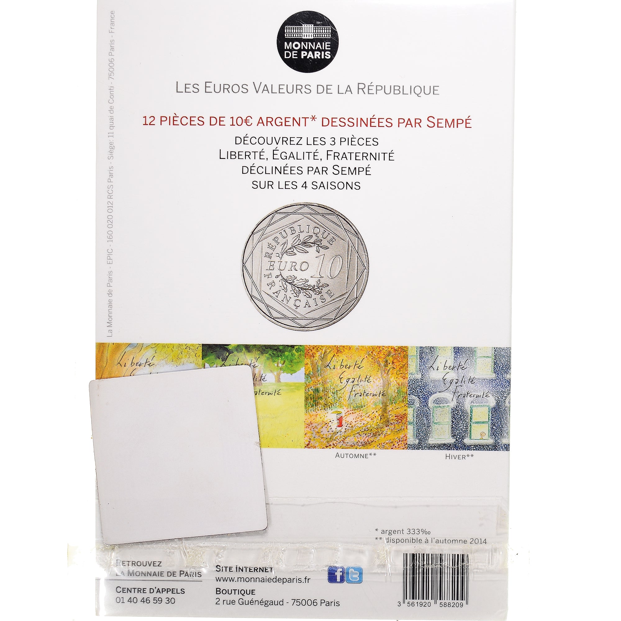 France, Monnaie de Paris, 10 Euro, Liberté Hiver Sempé, 2014, Paris