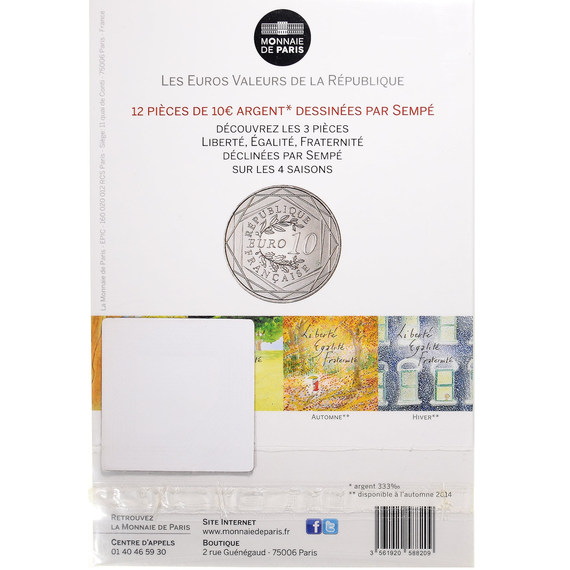 França, Monnaie de Paris, 10 Euro, Egalité Hiver Sempé, 2014, Paris