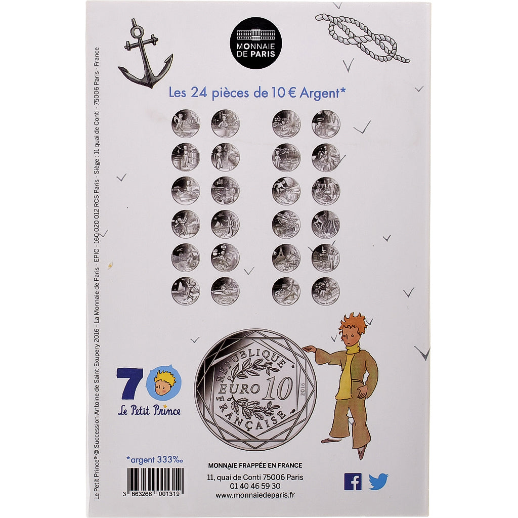France, Monnaie de Paris, 10 Euro, Le Petit Prince (fait de la voile), 2016