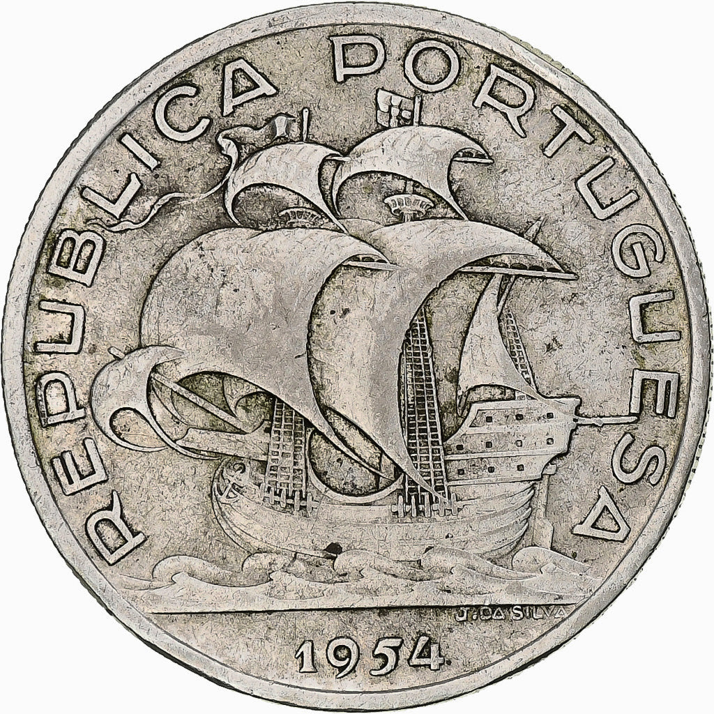 Portugal, 10 Escudos, 1954, Silver, EF(40-45),
