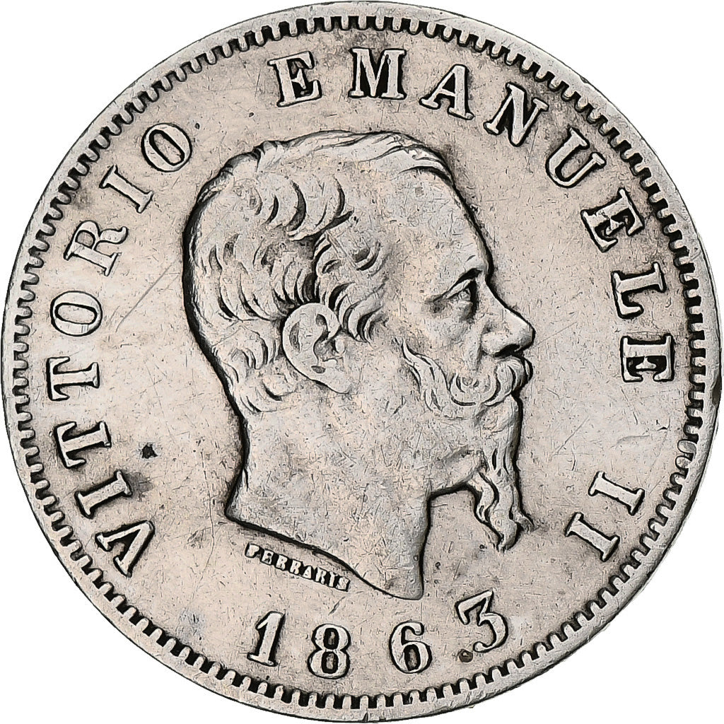 Moneda, Italia, Vittorio Emanuele II, Lira, 1863, Milan, MBC, Plata, KM:5a.1
