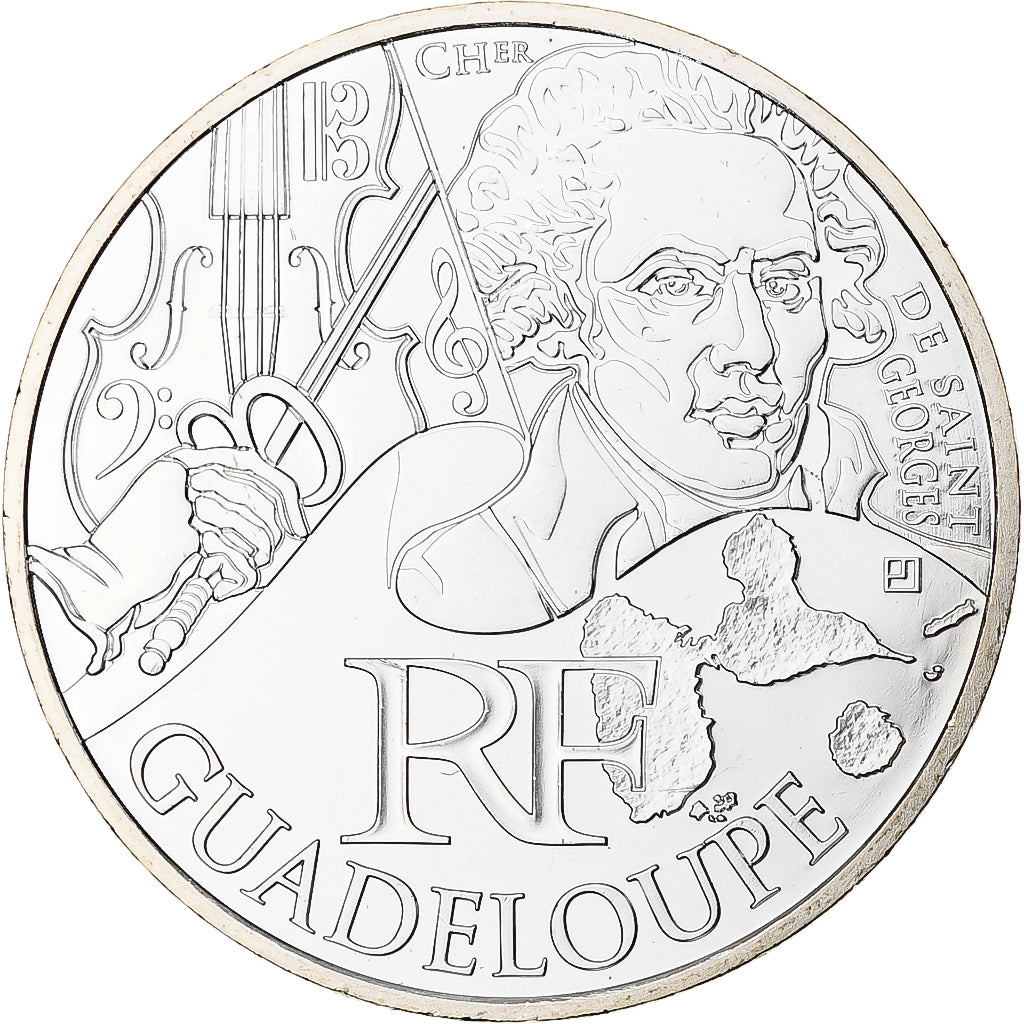 France, 10 Euro, 2012, Guadeloupe, MS(63), Silver