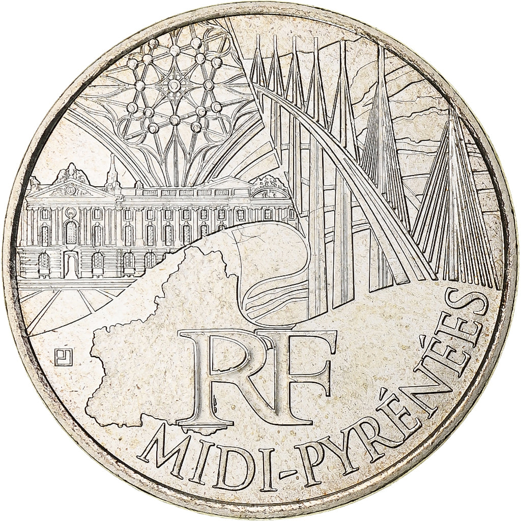 France, 10 Euro, Midi-Pyrénées, 2011, Paris, MS(63), Silver, KM:1752
