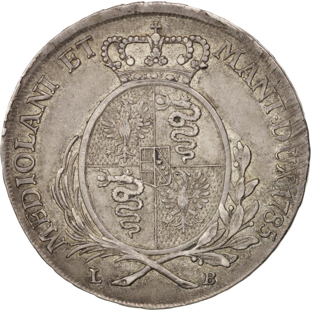 ITALIAN STATES, Scudo, 6 Lire, 1785, Milan, KM #212, EF(40-45), Silver, 39-40,..