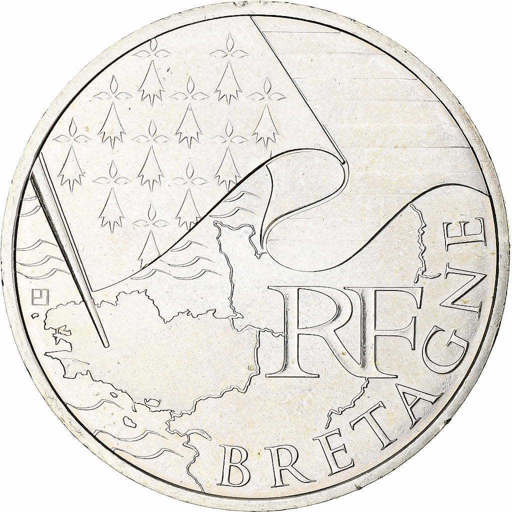 France, 10 Euro, Bretagne, Euros des régions, 2010, Paris, MS(63), Silver