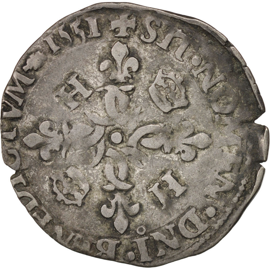 Moneda, Francia, Douzain, 1551, Rennes, BC+, Vellón, Sombart:4380
