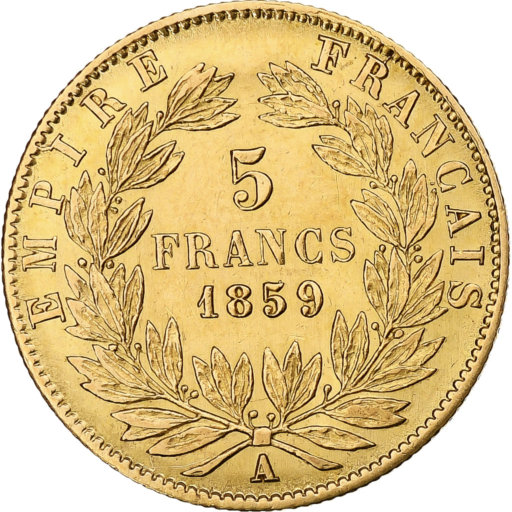 Moeda, França, Napoleon III, 5 Francs, 1859, Paris, AU(50-53), Dourado