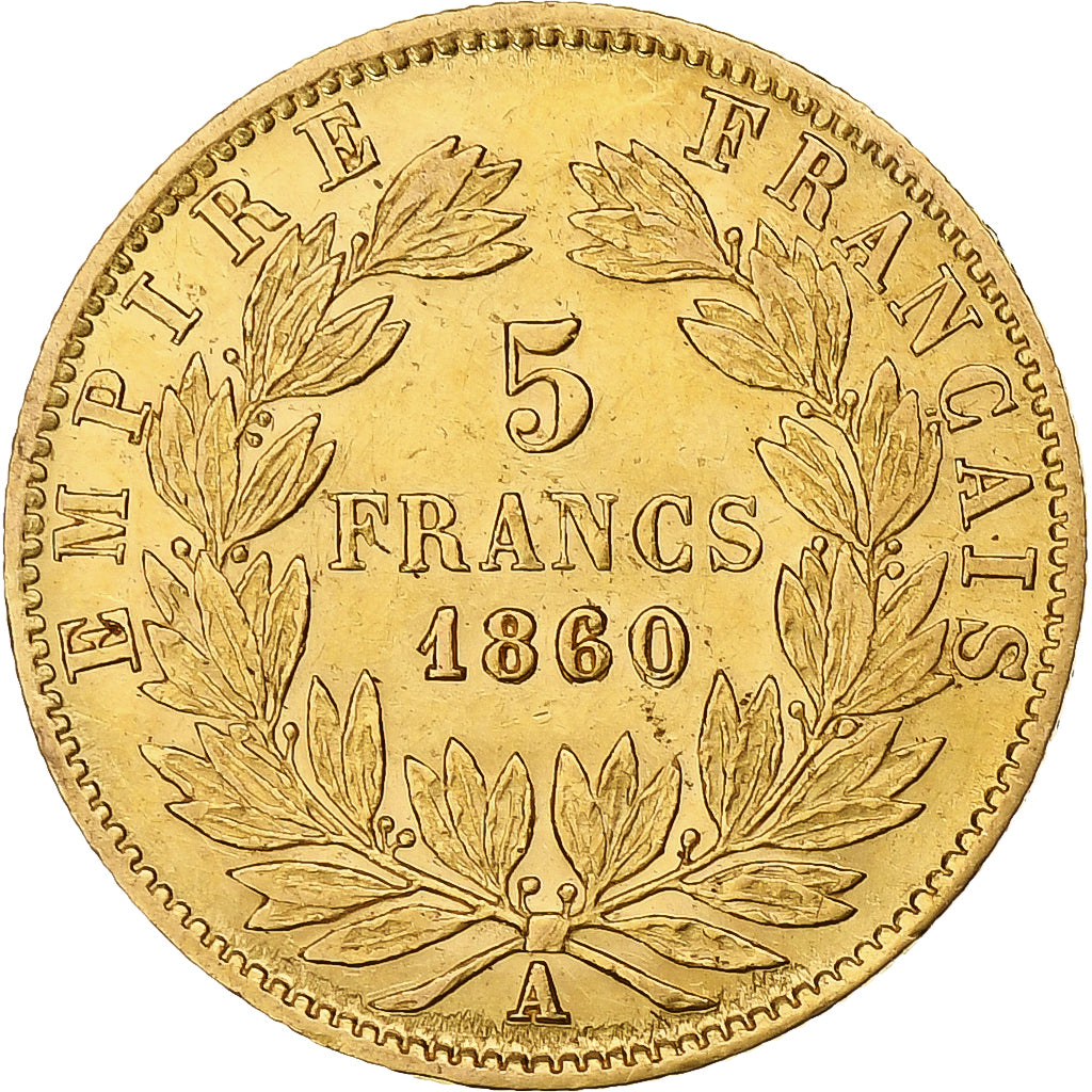 Monnaie, France, Napoléon III, 5 Francs, 1860, Paris, TTB, Or, Gadoury:1001