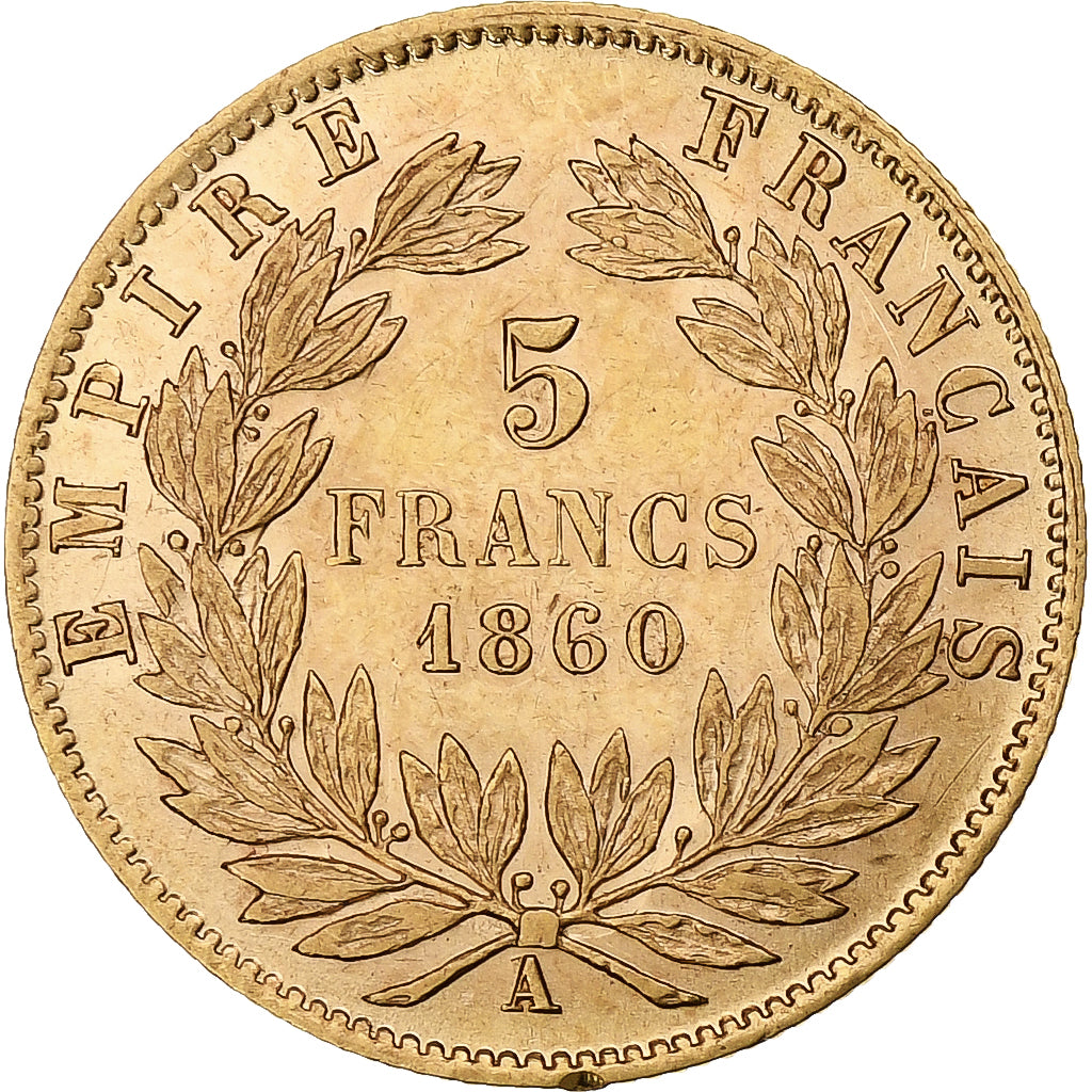 Coin, France, Napoléon III, 5 Francs, 1860, Paris, AU(50-53), Gold, KM:787.1