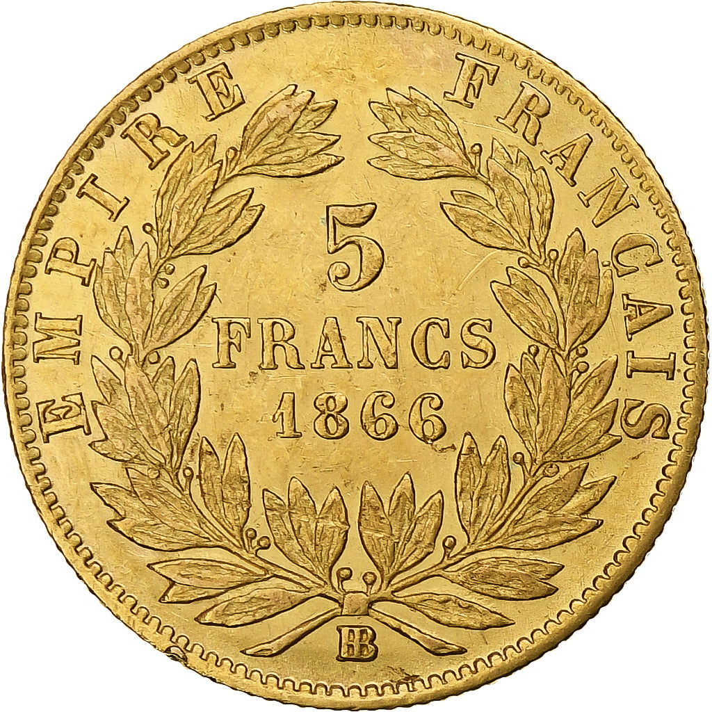 Münze, Frankreich, Napoleon III, Napoléon III, 5 Francs, 1866, Strasbourg, SS