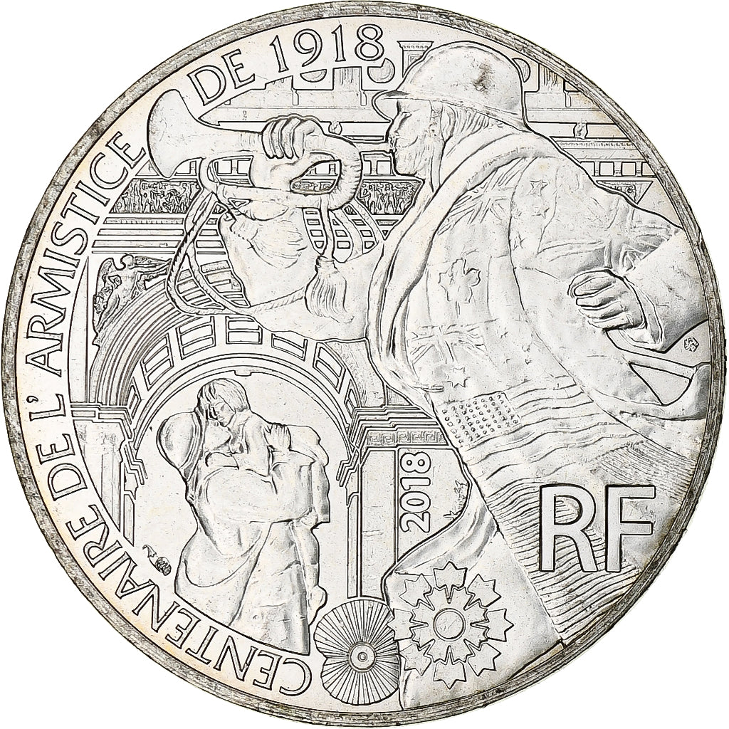 France, 10 Euro, 2018, Centenaire de l'Armistice 1918, MS(63), Silver