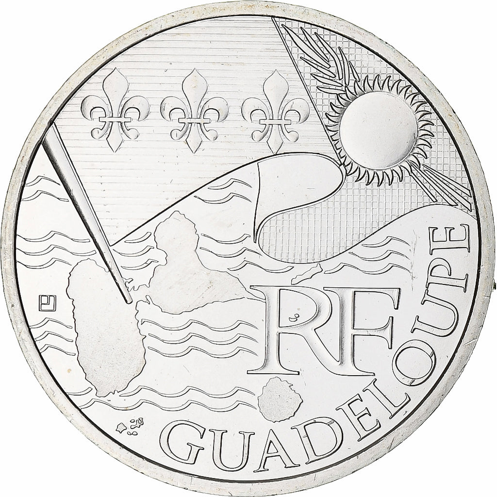 France, 10 Euro, Guadeloupe, 2010, Paris, MS(64), Silver, KM:1655
