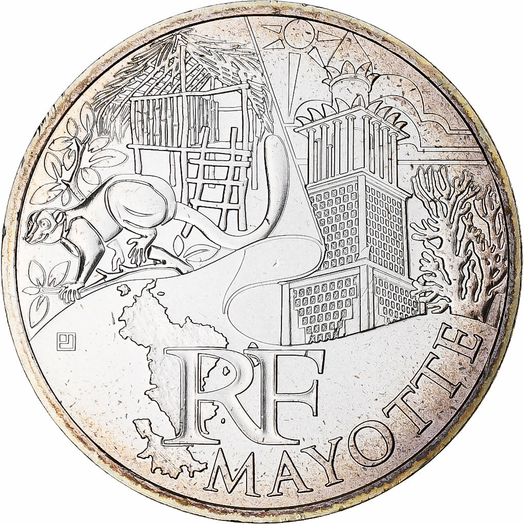 France, 10 Euro, Mayotte, 2011, Paris, SPL+, Argent, Gadoury:EU450, KM:1726