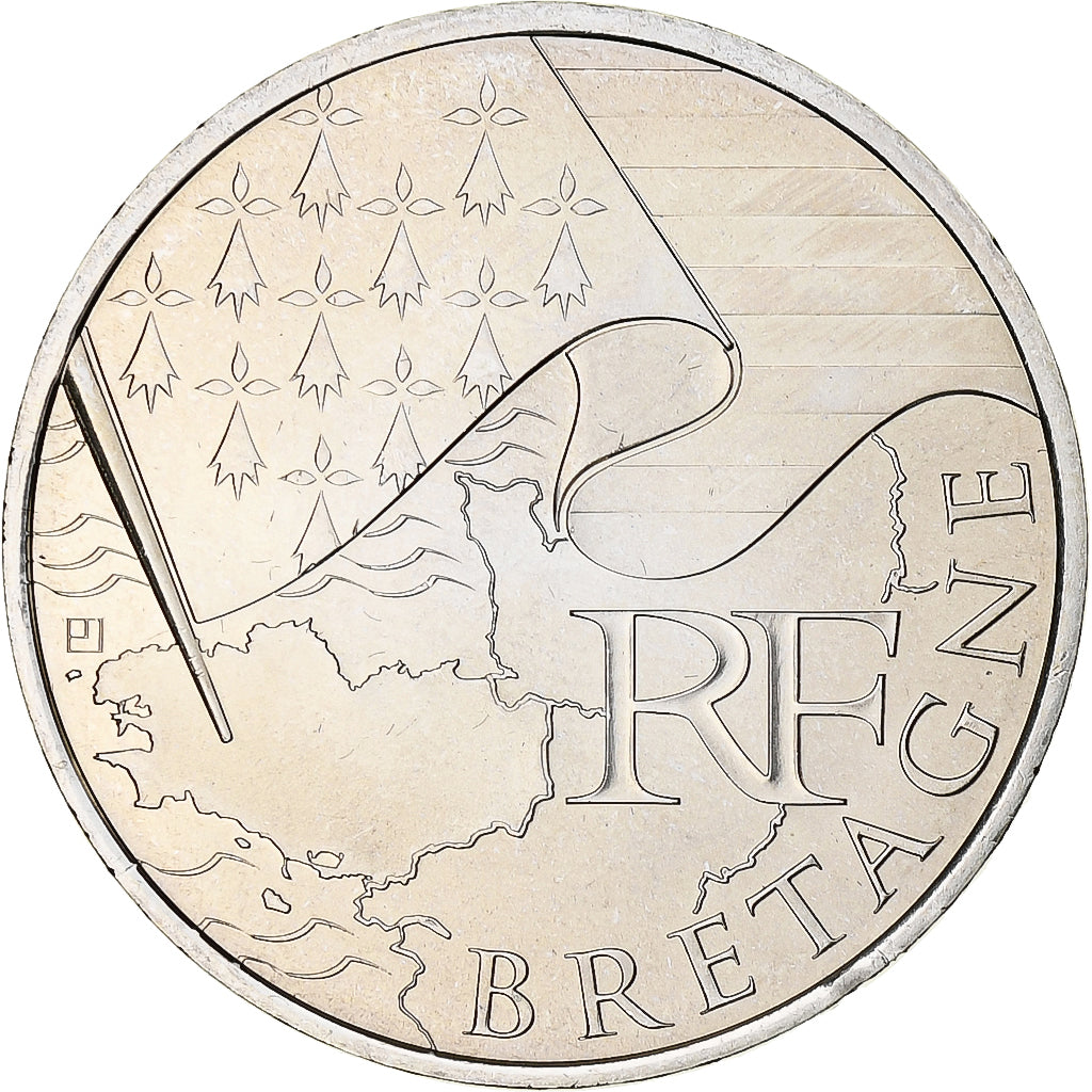 France, 10 Euro, 2010, Paris, Bretagne, MS(65-70), Silver, KM:1648