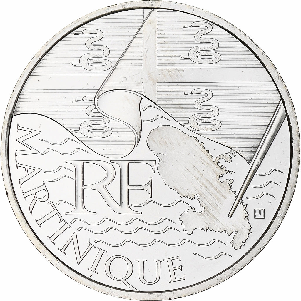 France, 10 Euro, 2010, Paris, Martinique, MS(65-70), Silver, KM:1662