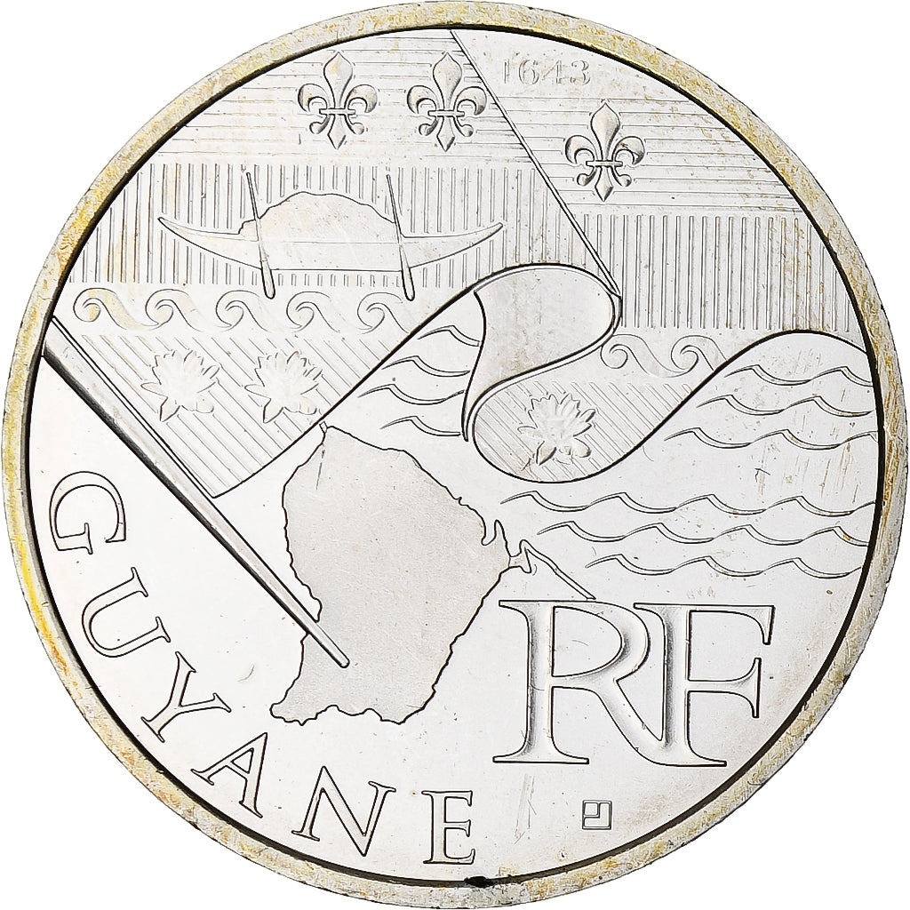 France, 10 Euro, Guyane, 2010, Paris, MS(65-70), Silver, KM:1654