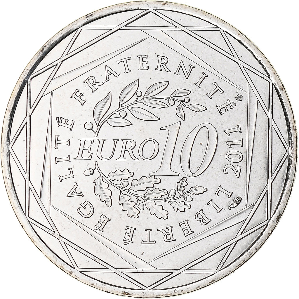 France, 10 Euro, Bourgogne, 2011, MS(65-70), Silver