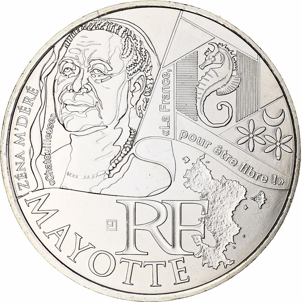 France, 10 Euro, 2012, Mayotte, MS(65-70), Silver
