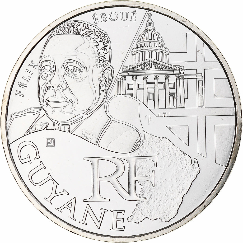 France, 10 Euro, 2012, Guyane, MS(65-70), Silver