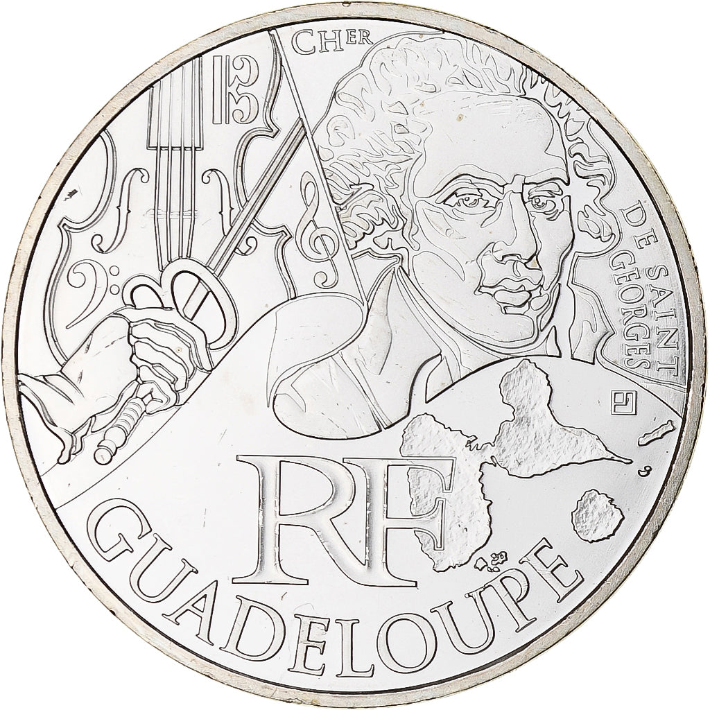 France, 10 Euro, 2012, Guadeloupe, MS(65-70), Silver