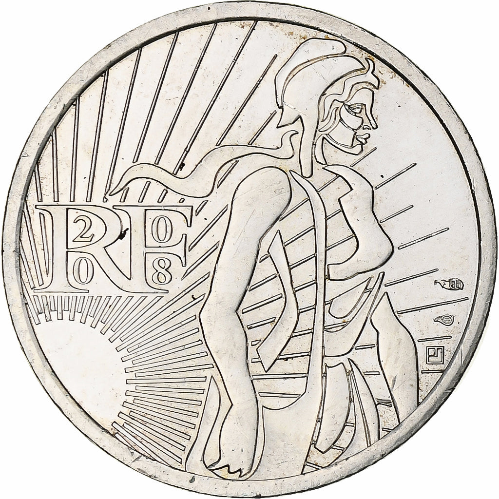 France, 5 Euro, 2008, MS(64), Silver, KM:1534