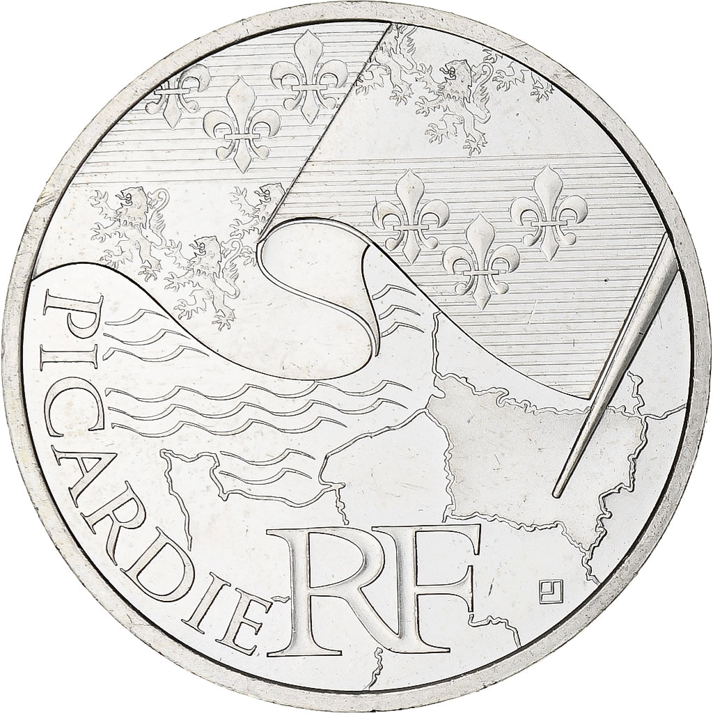 France, 10 Euro, Picardie, Euros des régions, 2010, MS(64), Silver